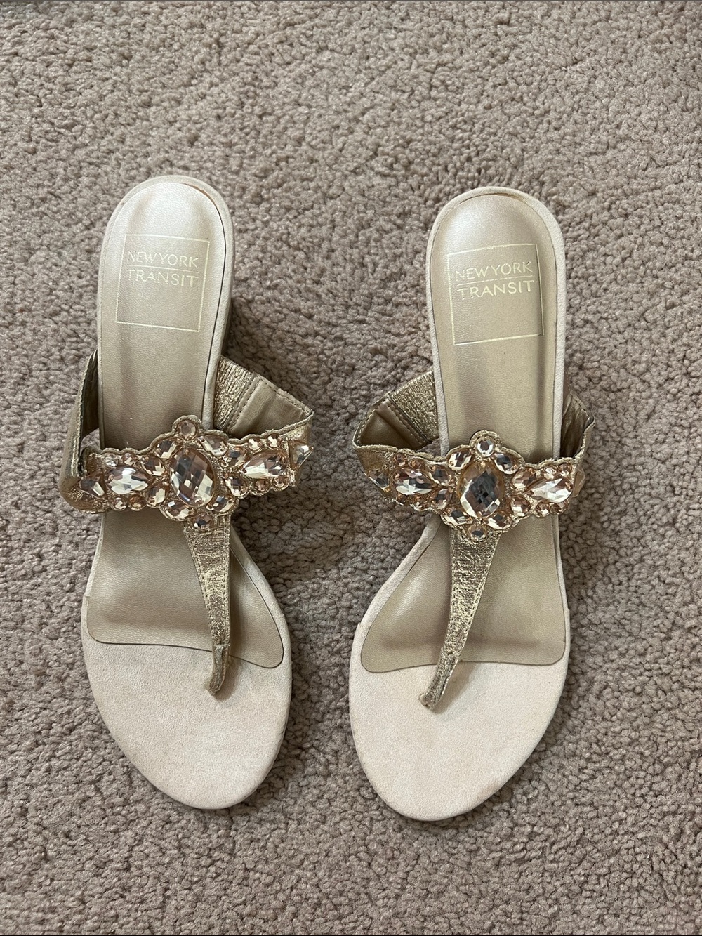 New York Transit Gold Jeweled Thong Sandals